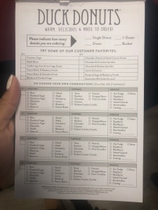 Duck Donuts Order Form with all the options!